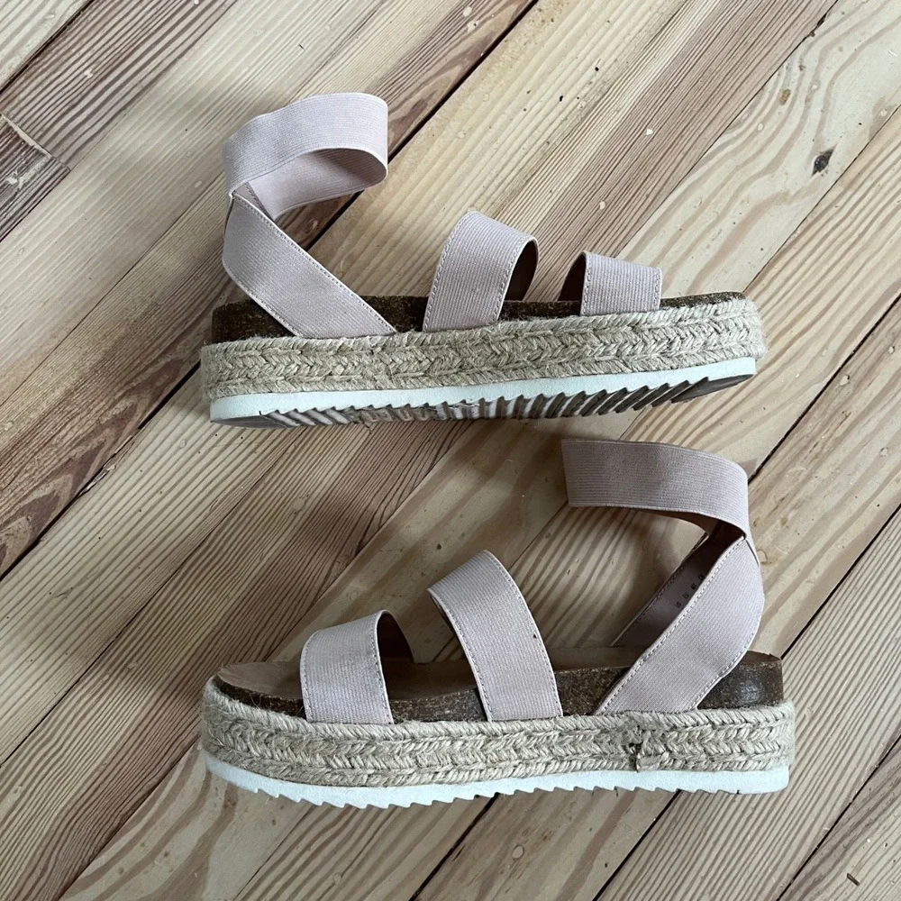 American Eagle Pink Elastic Strappy Espadrille Platform‎ Sandals Womens Size 6